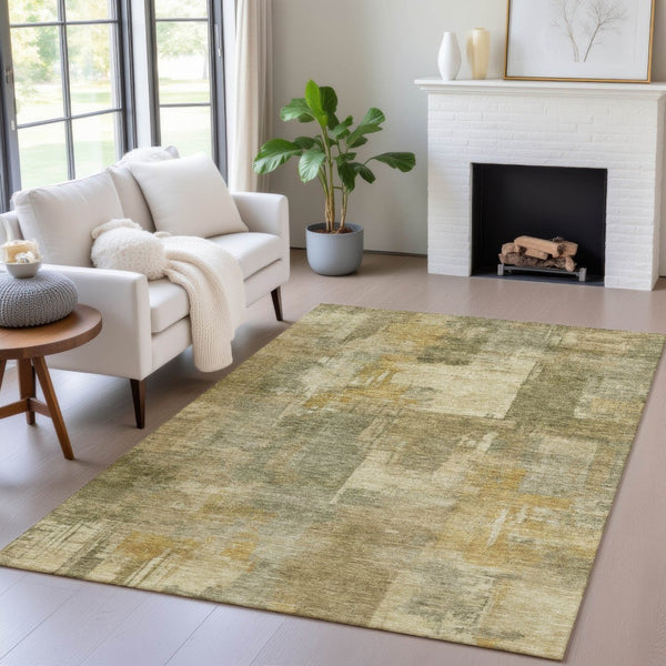 HomeRoots 5' Abstract Washable Area Rug in Khaki Beige and Wheat - Durable for Indoor & Outdoor Use 5' X 8' 630778