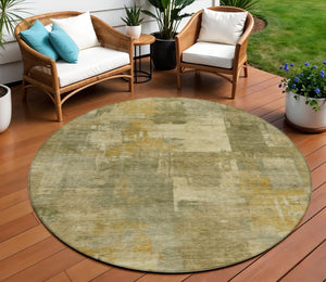 HomeRoots 5' Abstract Washable Area Rug in Khaki Beige and Wheat - Durable for Indoor & Outdoor Use 8' Round 630779