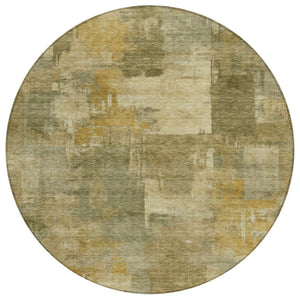 HomeRoots 5' Abstract Washable Area Rug in Khaki Beige and Wheat - Durable for Indoor & Outdoor Use 8' Round 630779