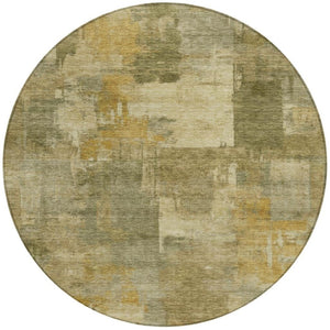 HomeRoots 5' Abstract Washable Area Rug in Khaki Beige and Wheat - Durable for Indoor & Outdoor Use 8' Round 630779
