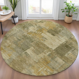 HomeRoots 5' Abstract Washable Area Rug in Khaki Beige and Wheat - Durable for Indoor & Outdoor Use 8' Round 630779