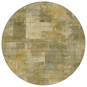 HomeRoots 5' Abstract Washable Area Rug in Khaki Beige and Wheat - Durable for Indoor & Outdoor Use 8' Round 630779