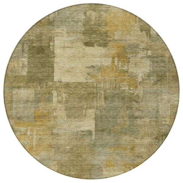 HomeRoots 5' Abstract Washable Area Rug in Khaki Beige and Wheat - Durable for Indoor & Outdoor Use 8' Round 630779