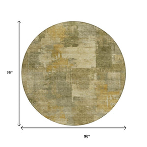 HomeRoots 5' Abstract Washable Area Rug in Khaki Beige and Wheat - Durable for Indoor & Outdoor Use 8' Round 630779
