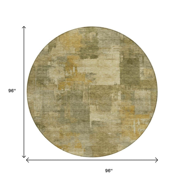 HomeRoots 5' Abstract Washable Area Rug in Khaki Beige and Wheat - Durable for Indoor & Outdoor Use 8' Round 630779