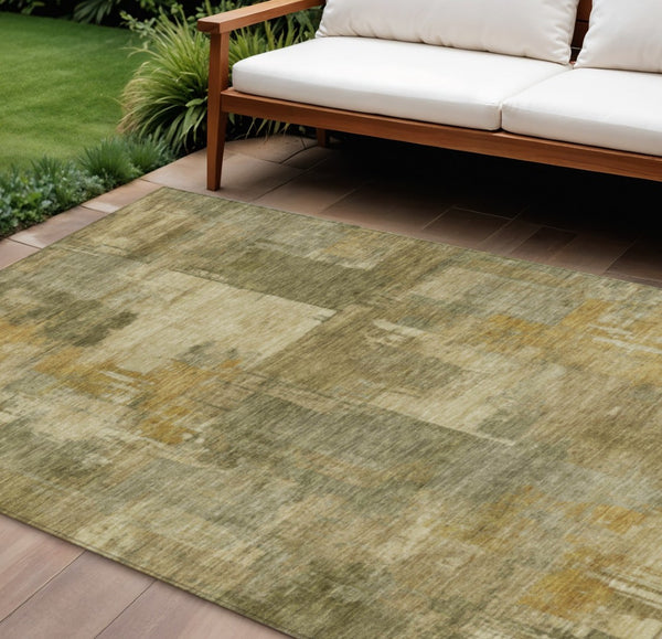HomeRoots 5' Abstract Washable Area Rug in Khaki Beige and Wheat - Durable for Indoor & Outdoor Use 8' X 10' 630780