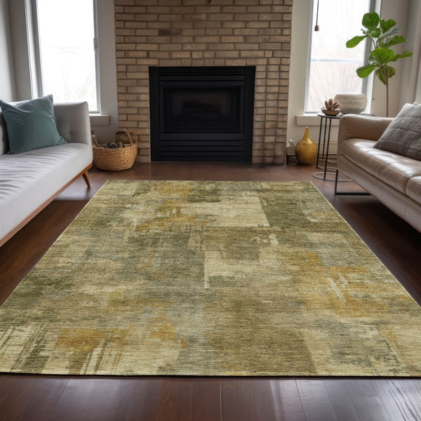 HomeRoots 5' Abstract Washable Area Rug in Khaki Beige and Wheat - Durable for Indoor & Outdoor Use 8' X 10' 630780