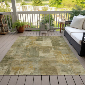 HomeRoots 5' Abstract Washable Area Rug in Khaki Beige and Wheat - Durable for Indoor & Outdoor Use 9' X 12' 630781