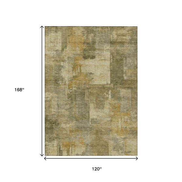 HomeRoots 5' Abstract Washable Area Rug in Khaki Beige and Wheat - Durable for Indoor & Outdoor Use 10' X 14' 630782
