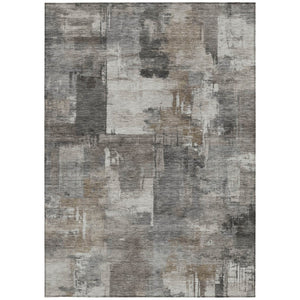 HomeRoots 5' Modern Abstract Washable Area Rug in Pewter, Khaki & Charcoal for Indoor/Outdoor Spaces 5' X 8' 630784