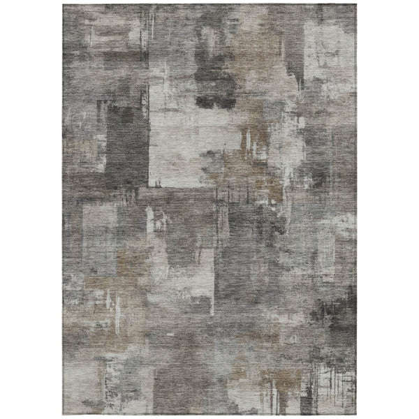 HomeRoots 5' Modern Abstract Washable Area Rug in Pewter, Khaki & Charcoal for Indoor/Outdoor Spaces 5' X 8' 630784