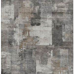 HomeRoots 5' Modern Abstract Washable Area Rug in Pewter, Khaki & Charcoal for Indoor/Outdoor Spaces 5' X 8' 630784