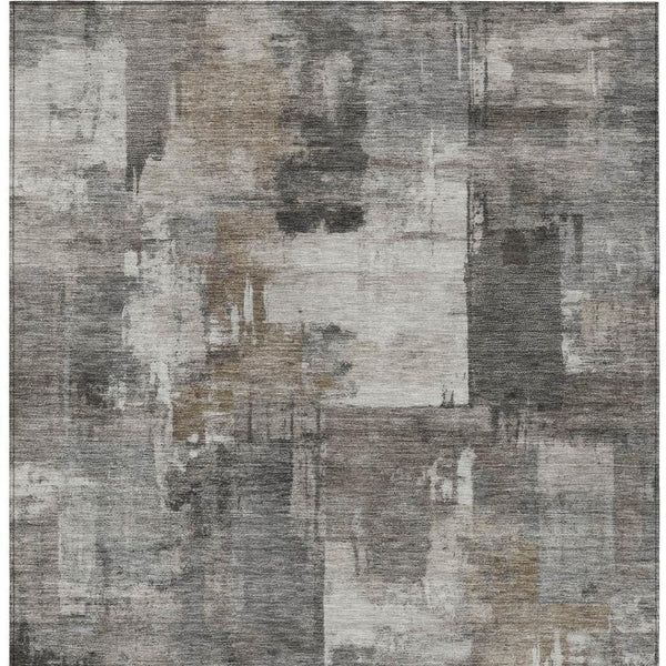 HomeRoots 5' Modern Abstract Washable Area Rug in Pewter, Khaki & Charcoal for Indoor/Outdoor Spaces 5' X 8' 630784