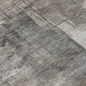 HomeRoots 5' Modern Abstract Washable Area Rug in Pewter, Khaki & Charcoal for Indoor/Outdoor Spaces 8' Round 630785