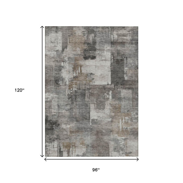 HomeRoots 5' Modern Abstract Washable Area Rug in Pewter, Khaki & Charcoal for Indoor/Outdoor Spaces 8' X 10' 630786