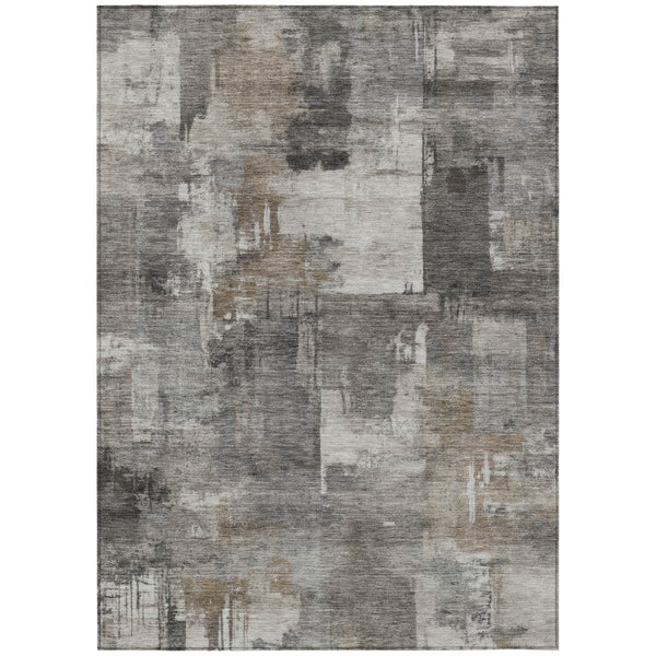 HomeRoots 5' Modern Abstract Washable Area Rug in Pewter, Khaki & Charcoal for Indoor/Outdoor Spaces 8' X 10' 630786