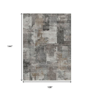 HomeRoots 5' Modern Abstract Washable Area Rug in Pewter, Khaki & Charcoal for Indoor/Outdoor Spaces 9' X 12' 630787