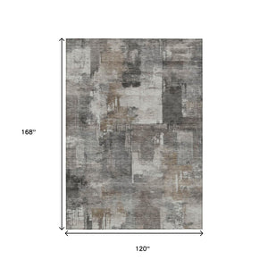 HomeRoots 5' Modern Abstract Washable Area Rug in Pewter, Khaki & Charcoal for Indoor/Outdoor Spaces 10' X 14' 630788