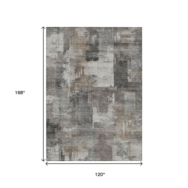 HomeRoots 5' Modern Abstract Washable Area Rug in Pewter, Khaki & Charcoal for Indoor/Outdoor Spaces 10' X 14' 630788