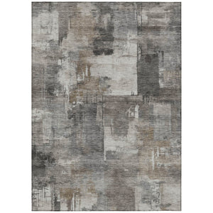 HomeRoots 5' Modern Abstract Washable Area Rug in Pewter, Khaki & Charcoal for Indoor/Outdoor Spaces 10' X 14' 630788