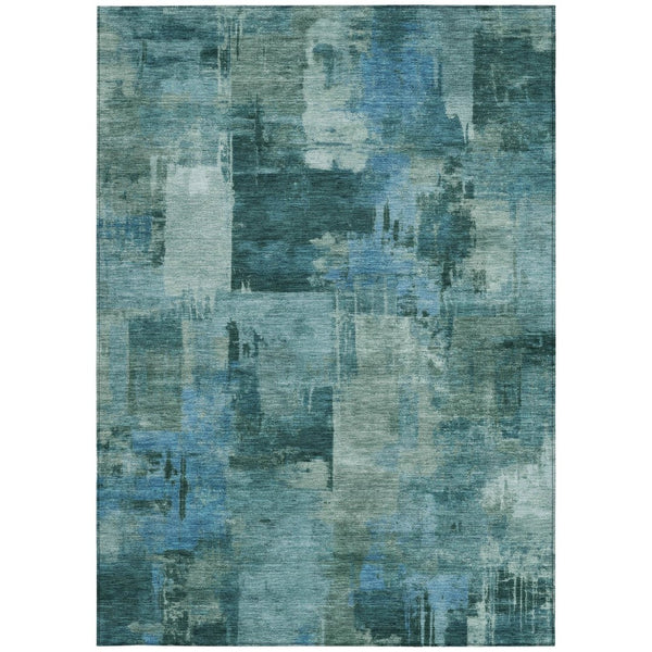 HomeRoots 5' Coastal-Inspired Teal Blue and Aqua Abstract Area Rug for Indoor/Outdoor High-Traffic Use 5' X 8' 630790
