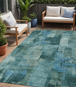 HomeRoots 5' Coastal-Inspired Teal Blue and Aqua Abstract Area Rug for Indoor/Outdoor High-Traffic Use 5' X 8' 630790