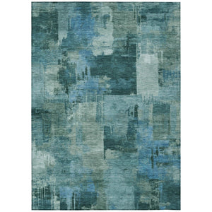 HomeRoots 5' Coastal-Inspired Teal Blue and Aqua Abstract Area Rug for Indoor/Outdoor High-Traffic Use 5' X 8' 630790