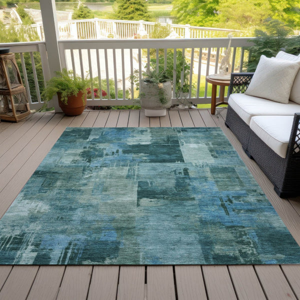 HomeRoots 5' Coastal-Inspired Teal Blue and Aqua Abstract Area Rug for Indoor/Outdoor High-Traffic Use 5' X 8' 630790