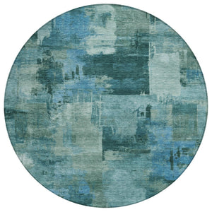HomeRoots 5' Coastal-Inspired Teal Blue and Aqua Abstract Area Rug for Indoor/Outdoor High-Traffic Use 8' Round 630791