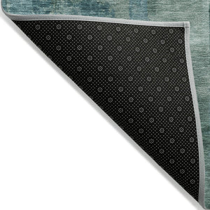 HomeRoots 5' Coastal-Inspired Teal Blue and Aqua Abstract Area Rug for Indoor/Outdoor High-Traffic Use 8' Round 630791