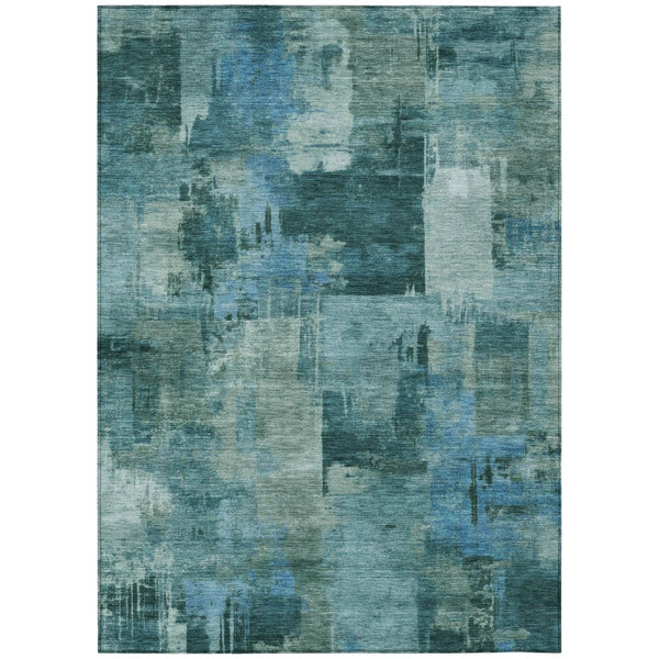HomeRoots 5' Coastal-Inspired Teal Blue and Aqua Abstract Area Rug for Indoor/Outdoor High-Traffic Use 8' X 10' 630792