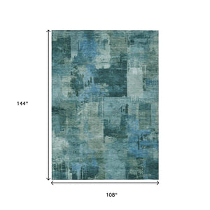 HomeRoots 5' Coastal-Inspired Teal Blue and Aqua Abstract Area Rug for Indoor/Outdoor High-Traffic Use 9' X 12' 630793