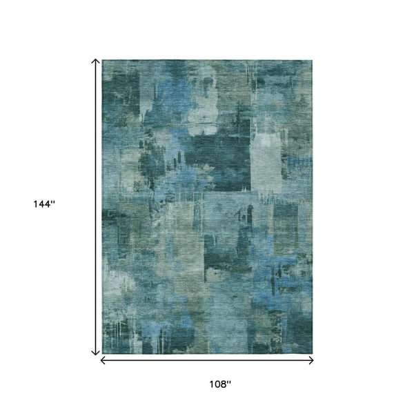 HomeRoots 5' Coastal-Inspired Teal Blue and Aqua Abstract Area Rug for Indoor/Outdoor High-Traffic Use 9' X 12' 630793