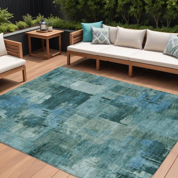 HomeRoots 5' Coastal-Inspired Teal Blue and Aqua Abstract Area Rug for Indoor/Outdoor High-Traffic Use 9' X 12' 630793
