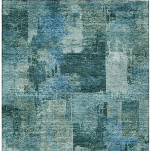 HomeRoots 5' Coastal-Inspired Teal Blue and Aqua Abstract Area Rug for Indoor/Outdoor High-Traffic Use 9' X 12' 630793