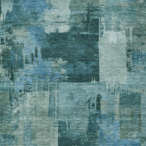 HomeRoots 5' Coastal-Inspired Teal Blue and Aqua Abstract Area Rug for Indoor/Outdoor High-Traffic Use 10' X 14' 630794