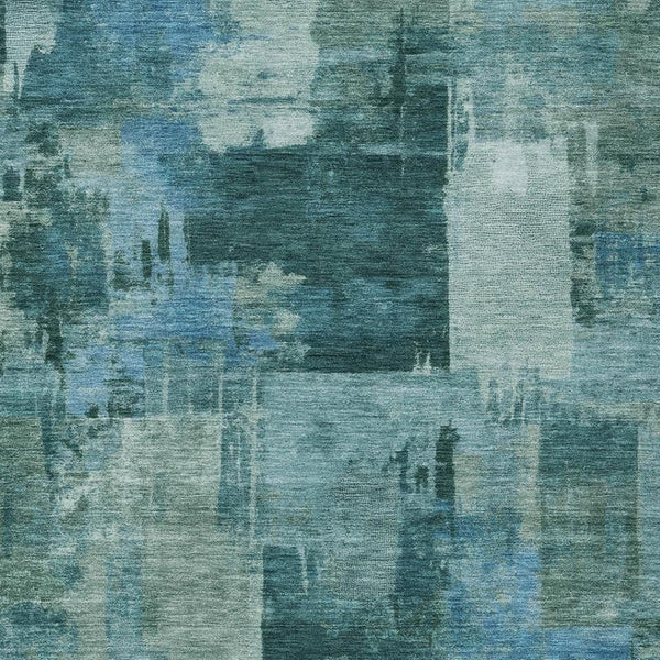 HomeRoots 5' Coastal-Inspired Teal Blue and Aqua Abstract Area Rug for Indoor/Outdoor High-Traffic Use 10' X 14' 630794