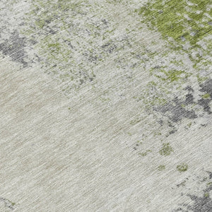 HomeRoots 5' Modern Abstract Linen Fern Green and Beige Area Rug for Stylish Indoor and Outdoor Spaces 5' X 8' 630796