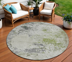 HomeRoots 5' Modern Abstract Linen Fern Green and Beige Area Rug for Stylish Indoor and Outdoor Spaces 8' Round 630797