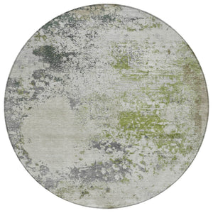 HomeRoots 5' Modern Abstract Linen Fern Green and Beige Area Rug for Stylish Indoor and Outdoor Spaces 8' Round 630797