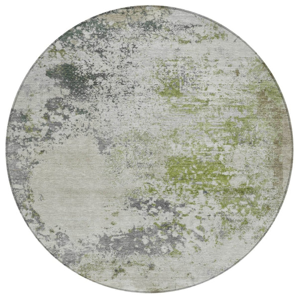 HomeRoots 5' Modern Abstract Linen Fern Green and Beige Area Rug for Stylish Indoor and Outdoor Spaces 8' Round 630797