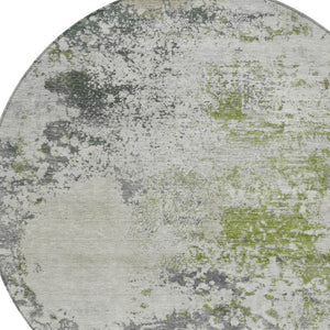 HomeRoots 5' Modern Abstract Linen Fern Green and Beige Area Rug for Stylish Indoor and Outdoor Spaces 8' Round 630797