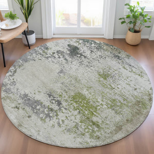 HomeRoots 5' Modern Abstract Linen Fern Green and Beige Area Rug for Stylish Indoor and Outdoor Spaces 8' Round 630797