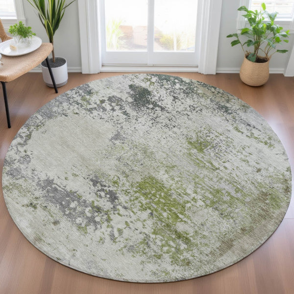 HomeRoots 5' Modern Abstract Linen Fern Green and Beige Area Rug for Stylish Indoor and Outdoor Spaces 8' Round 630797