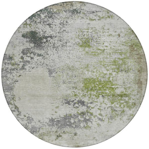 HomeRoots 5' Modern Abstract Linen Fern Green and Beige Area Rug for Stylish Indoor and Outdoor Spaces 8' Round 630797