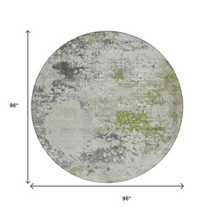 HomeRoots 5' Modern Abstract Linen Fern Green and Beige Area Rug for Stylish Indoor and Outdoor Spaces 8' Round 630797