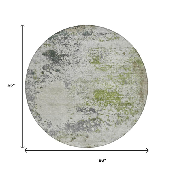 HomeRoots 5' Modern Abstract Linen Fern Green and Beige Area Rug for Stylish Indoor and Outdoor Spaces 8' Round 630797