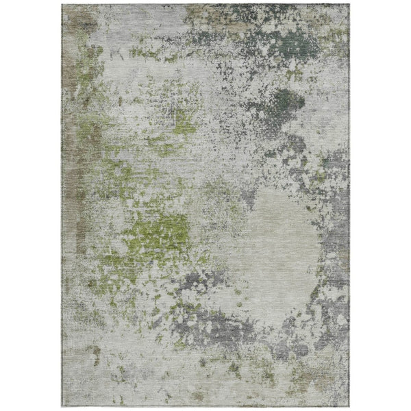 HomeRoots 5' Modern Abstract Linen Fern Green and Beige Area Rug for Stylish Indoor and Outdoor Spaces 8' X 10' 630798