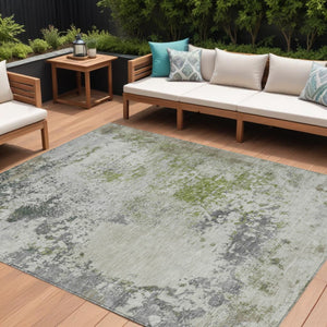 HomeRoots 5' Modern Abstract Linen Fern Green and Beige Area Rug for Stylish Indoor and Outdoor Spaces 8' X 10' 630798