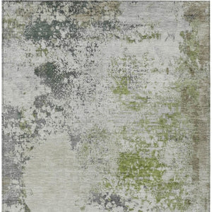 HomeRoots 5' Modern Abstract Linen Fern Green and Beige Area Rug for Stylish Indoor and Outdoor Spaces 9' X 12' 630799